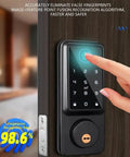 Solid As A Rock Waterproof Smart Deadbolt Lock For Home featuring biometric fingerprint scan and digital keypad in use.
