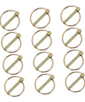 12 Piece Heavy Duty Lynch Pin Set With Quick Install Clips For Tractors, Trailers, Trucks, Lawn Mowers And Industrial Use, Versatile Locking Pins Kit For Farm Equipment, Hauling Gear, And Emergency Replacements. 12 khaki carbon steel lynch pins, top view
