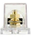 Heavy Duty ANL Fuse Holder And 250 Amp Gold Plated Fuses Badass Circuit Protection Plug And Play Car Audio Setup front view with clear cover.