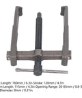 Heavy Duty Carbon Steel Two Jaw Bearing Puller And Two Claw Gear Extractor Kit with 120mm stroke and 160mm reach, for garage repairs.