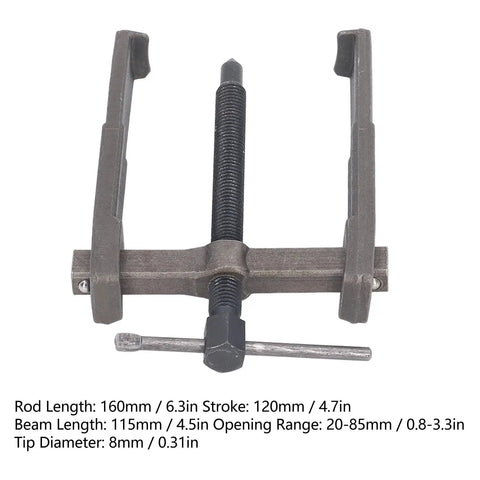 Heavy Duty Carbon Steel Two Jaw Bearing Puller And Two Claw Gear Extractor Kit with 120mm stroke and 160mm reach, for garage repairs.