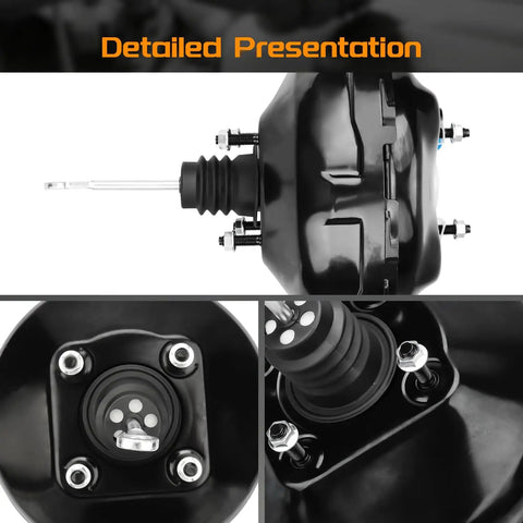 Heavy Duty Vacuum Power Brake Booster For Chevy And Gmc Full Size Trucks And Suvs 1994 To 1996 Models detailed view showing steel build and connection points.