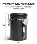 Airtight Stainless Steel Coffee Canister With Window 22 Oz Pantry Storage For Ground Coffee Beans Espresso Tea Sugar Rice Cereal