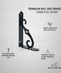 Triangular Carbon Steel Wall Shelf Bracket For Floating Shelves Heavy Duty Industrial Grade Support Matte Black Finish 1 Pack