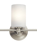 Sleek 3 Light Vanity Light With Satin Etched Opal Glass And Clear Glass Accents In Brushed Nickel Finish, front view detail