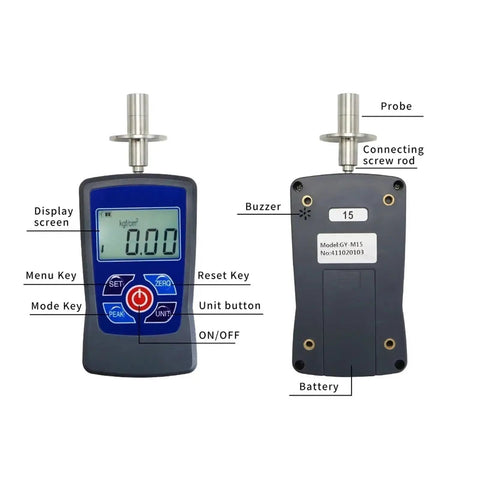 Digital Fruit Penetrometer Hardness Tester To Nail Down Ripeness Levels With Straight Up Pinpoint Readings with display and probe.