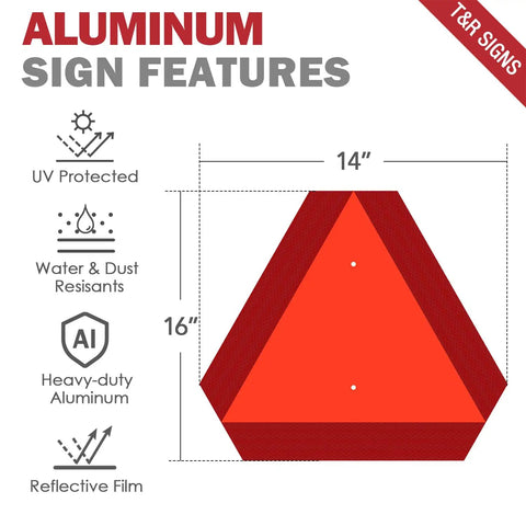 Heavy Duty Aluminum Slow Moving Vehicle Sign 14 By 16 Inches Reflective Safety Triangle Sign For Golf Carts Tractors UTVs