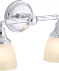 Devonshire Two Light Vanity Wall Sconce In Polished Chrome With Frosted Glass Shades UL Listed For Damp Locations Can Mount Up Or Down