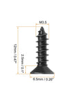 Heavy-Duty M3.5 x 12mm Wood Screws With Phillips Flat Head And Solid Carbon Steel Core, black oxide finish, self-tapping