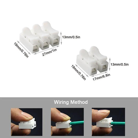Premium Spring Wire Connectors Kit 62Pcs Quick Spring Cable Clamp Terminal Block For LED Strip Wiring CH2 CH3 sizes shown.