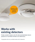 No Sweat Smoke And Carbon Monoxide Alarm Listener mounted near smoke detector, featuring microphone for accurate monitoring.