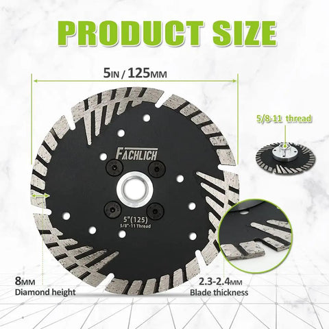 Pro Grade Beast 5 Inch Diamond Cutting Blade For Angle Grinders 5/8-11 Thread Turbo Continuous Rim Slant Protection Teeth