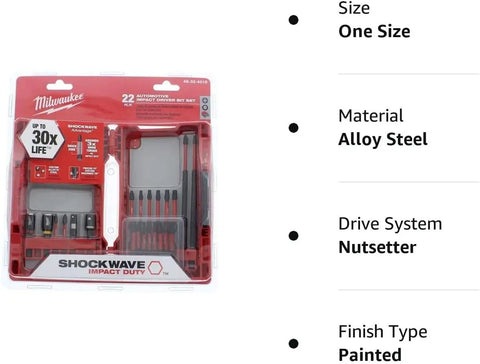 Shockwave Automotive 22 Piece Impact Driver Bit Set 48 32 4016 Heavy Duty Magnetic Driver Bits In Red Carry Case