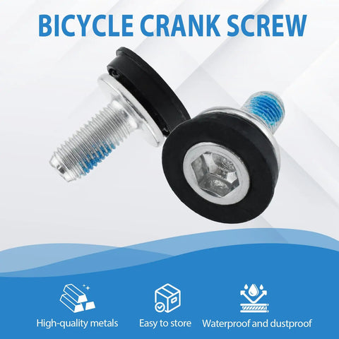 Close-up of Bike Hex Crank Arm Bolts With Caps 8mm Metal Screws For Square Cranksets And Bottom Brackets Keep Cranks Tight And Dry.