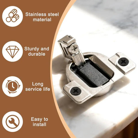 Close-up of Eight Pack Replacement Cabinet Door Hinges 110 Degree Screw-On Compact 33 Hinge Without Mounting Plate on countertop