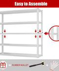 Heavy Duty 3000 Lbs Garage Shelving Unit, 5 Tier Adjustable Metal Shelves, Industrial Storage Rack, 48 W x 24 D x 72 H Inches, White Finish, Ideal for Tools, Auto Shop, Workshop, and Garage Organization showing easy assembly