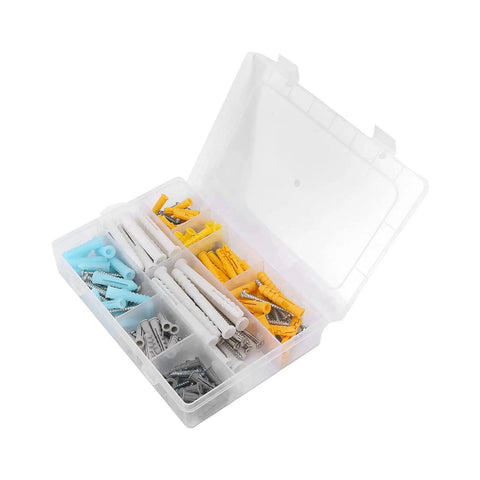 200 Piece Self Tapping Screw Kit With Anchors In Stainless Steel For Home Kitchen And Furniture Repairs, organized box open view