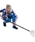 Leaf Rake With Eight Round Tine Design For Quick Lawn Cleanup Metal Garden Rake Great For Leaves Debris Weeding And Thatching Turf