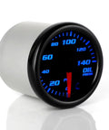 Front view of Nrkiscy 52mm oil pressure gauge with white housing and blue backlit dial