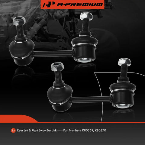 Honda CRV Rear Sway Bar Links Stabilizer Kit Set Of Two For 2002 2003 2004 2005 2006 Easy Installation Includes Rear Left And Right Sway Bar Links For Stable Handling, product image showing two metal link rods with bolts against a dark background.
