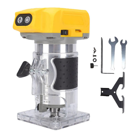 Cordless Wood Router With Brushless Motor 800W Power Five Variable Speeds Up To 30000 RPM Woodworking Trimming Kit and included tools