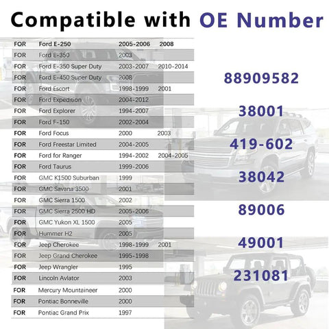 Table listing compatible OE numbers for Heavy Duty 38001 Belt Drive Idler And Tensioner Pulley For Mercury Engines 88909582 419-602