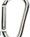 Single silver carabiner from 12 Pack Colored Anodized Aluminum Snap D Ring Set With Four Sizes Two Inch, Two And Three Eighth Inches, Two And Three Quarter Inches, Three And One Eighth Inches Spring Loaded Carabiner Clips For Keychains Gear Camping And DIY Projects.
