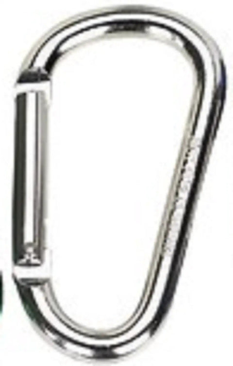 Single silver carabiner from 12 Pack Colored Anodized Aluminum Snap D Ring Set With Four Sizes Two Inch, Two And Three Eighth Inches, Two And Three Quarter Inches, Three And One Eighth Inches Spring Loaded Carabiner Clips For Keychains Gear Camping And DIY Projects.