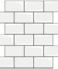 Thick Peel And Stick White Subway Tile Backsplash Kit With Ten 12 By 12 Inch Self Adhesive Tiles For Kitchen Easy Install Enhanced Coverage And Two To Two Point Five Millimeter Thickness showing glossy tiles.