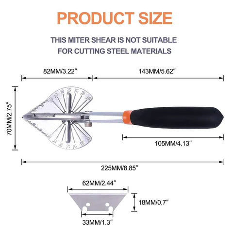 Multi Angle Miter Cutter For Angled Trimming And Molding, dimensions diagram.
