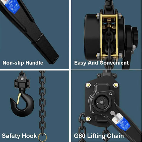 Heavy Duty Manual Lever Chain Hoist, One Ton Pulling Power With Five Foot Tough As Nails Steel Chain And Dual Locking Hooks For Garage Warehouse Auto Body Work