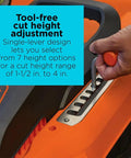 Tool-free height adjustment on 20 Inch Corded Electric Lawn Mower With 13 Amp Motor Ultra Light No Sweat Push Design