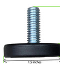 Side view of Beefy Heavy Duty Adjustable Furniture Leveler with 3/8-16 threaded bolt, 1.5 inch base, illustrating height adjustment.