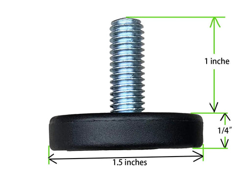 Side view of Beefy Heavy Duty Adjustable Furniture Leveler with 3/8-16 threaded bolt, 1.5 inch base, illustrating height adjustment.
