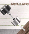 Heavy Duty Stainless Steel 304 Floor Door Stops Featuring Satin Nickel Cylindrical Body installation process with rubber bumper and screw.