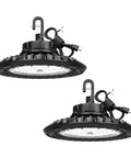 Two 150W LED High Bay Light UFO Style 22500 Lumens 5000K Warehouse LED High Bay, black, IP65, ETL listed, with 6ft cables