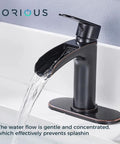 Brushed Gold Brass Waterfall Bathroom Faucet With Single Lever Handle, 1 Or 3 Hole Mount, Includes Metal Pop Up Drain And Hose