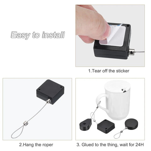 Steps to install Hella Secure Retractable Cable Lock With Sturdy Double Sided Adhesive Mounting Pad For Phones TV Boxes And Remotes Black 4 Pack