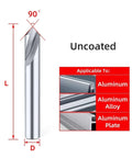 Carbide spot drill bit, 90° CNC chamfering drilling guide, uncoated tungsten steel, D12x100L for aluminum