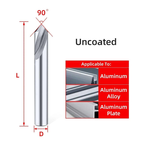 Front view of uncoated carbide drill bit with 90° chamfer, D8x60L for aluminum use