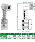 90 degree grease coupler for tight spaces with measurements diagram
