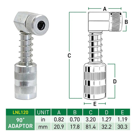 90 degree grease coupler for tight spaces with measurements diagram
