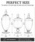 Set Of 3 Clear Glass Apothecary Jars With Lids For Candy Buffets And Home Decor Tall 10 Inch And Two 9 Inch Jars With 4.5 Inch Openings