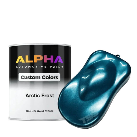 Top Notch Light Blue Pearl Auto Paint Basecoat Midcoat Gallon Ready To Roll With Included Reducer for Arctic Frost quart can and color sample.