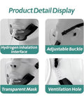 Inhalation Face Mask For Hydrogen Therapy with BPA-Free Odorless Comfort and Universal Connector. Detail view of mask features.