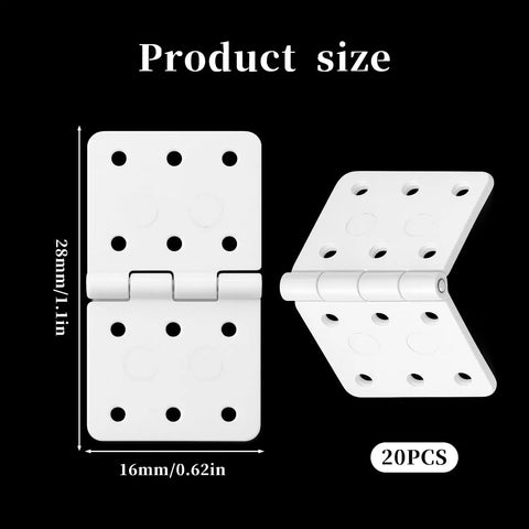 Folding Nylon RC Plane Hinges Kit for Fixed Wing Models 20 Pcs, 28x16mm square nylon hinges, 6 holes per side, open at 30 degrees