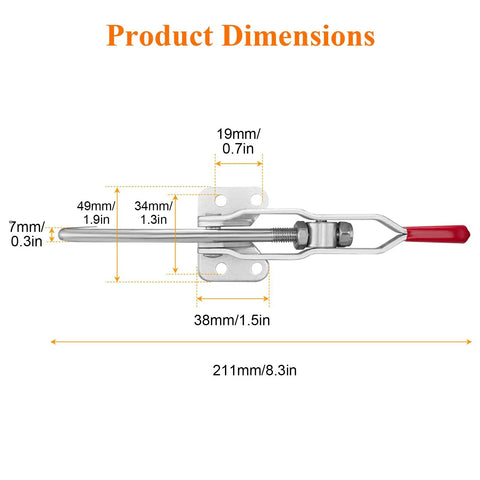 Product dimensions of Heavy Duty J Hook Toggle Clamps 451 Type Bring Home Badass 330 Pound Locking Power made from rust resistant steel.