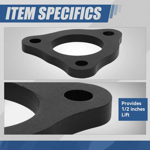 Level Up Your Rig Today With This Sick Pair Of 0.5 Inch Front Upper Mount Suspension Leveling Lift Spacers Kit Built For Dodge Ram 1500 4wd Trucks Featuring A Tough Black Powder Coated Finish, showing close-up of spacer detail.