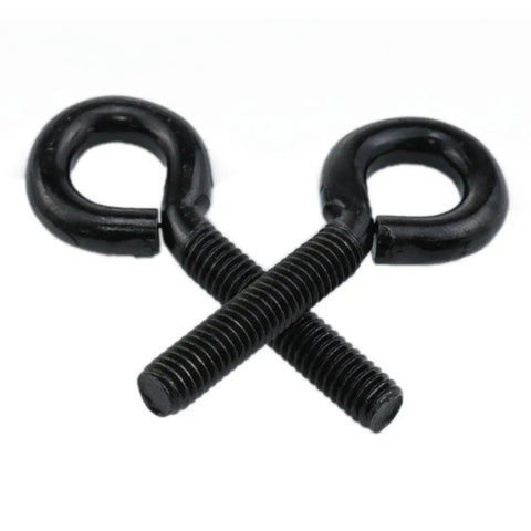 Beefy Heavy Duty Eye Bolts With Nuts And Washers 1/4 Inch By 1.18 Inch Lifting Ring Hooks, black carbon steel finish, crisscrossed