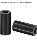 Aluminum M6 Spacers Set Of Five, Round Standoffs with 1/2" OD, 1" Length, Black Finish, for Car, Bike, Machinery, and DIY Projects